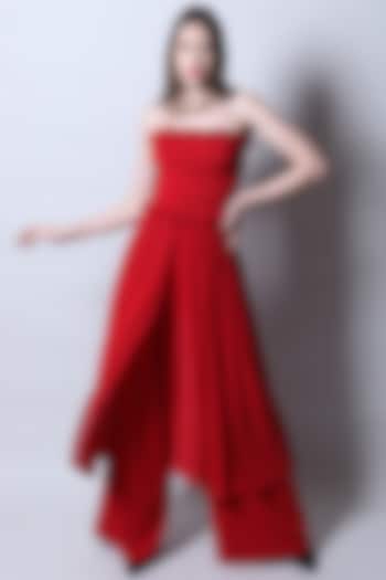 Red Draped Jumpsuit by Swatee Singh