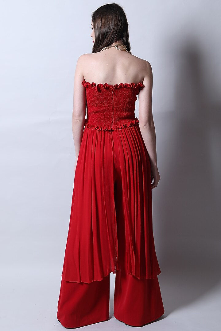 Red Draped Jumpsuit by Swatee Singh at Pernia's Pop Up Shop