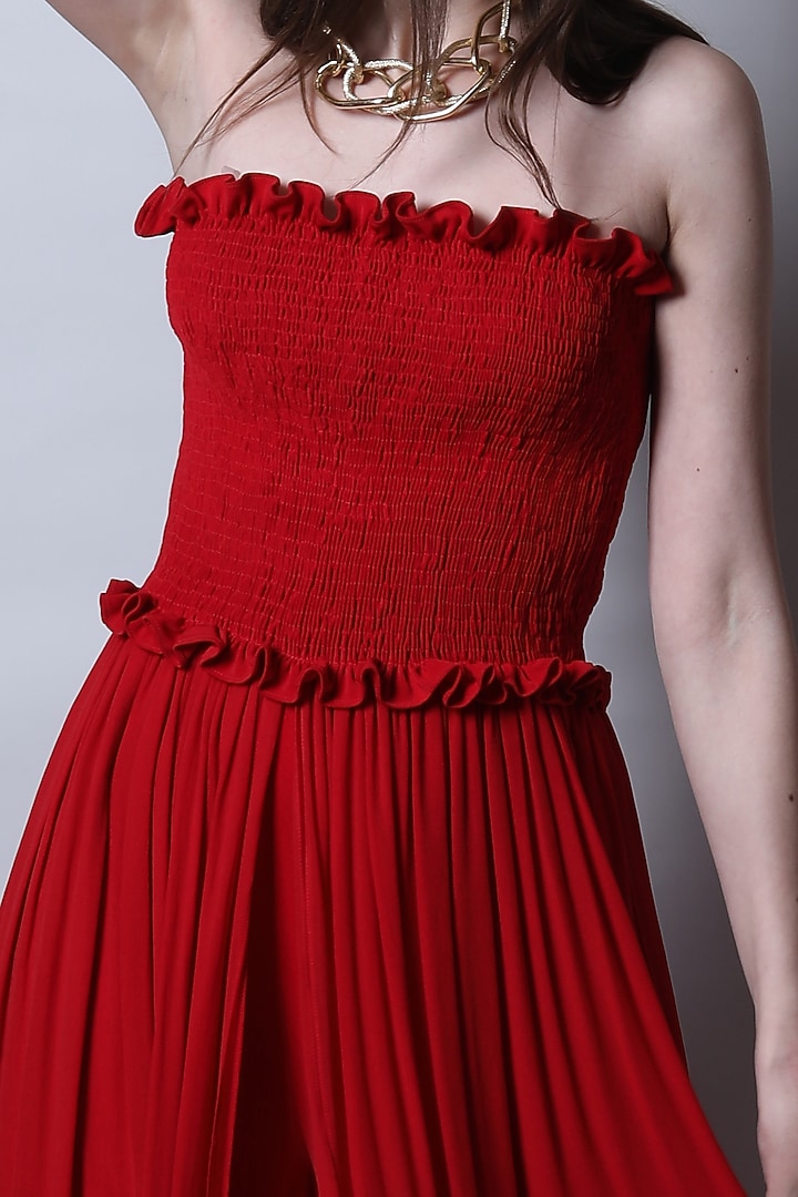 Red Draped Jumpsuit by Swatee Singh at Pernia's Pop Up Shop