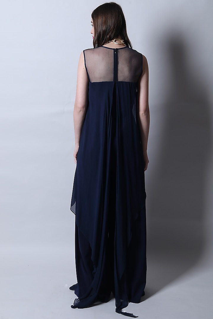 Navy Blue Georgette Jumpsuit by Swatee Singh at Pernia's Pop Up Shop