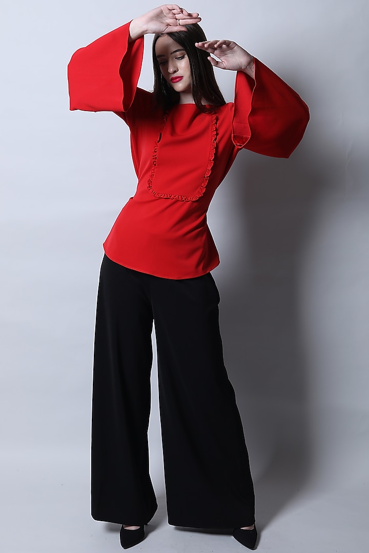 Red Princess Frill Top by Swatee Singh