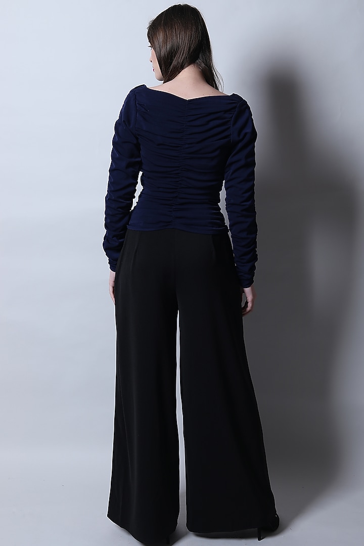 Navy Blue Textured Top by Swatee Singh at Pernia's Pop Up Shop