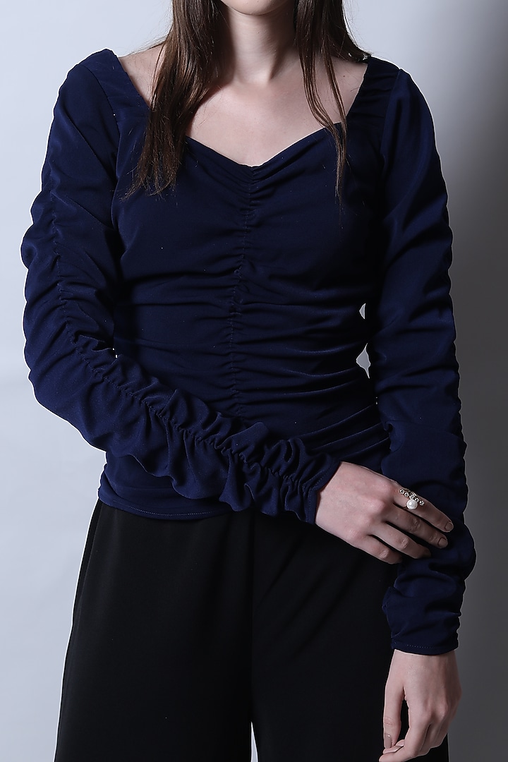 Navy Blue Textured Top by Swatee Singh at Pernia's Pop Up Shop