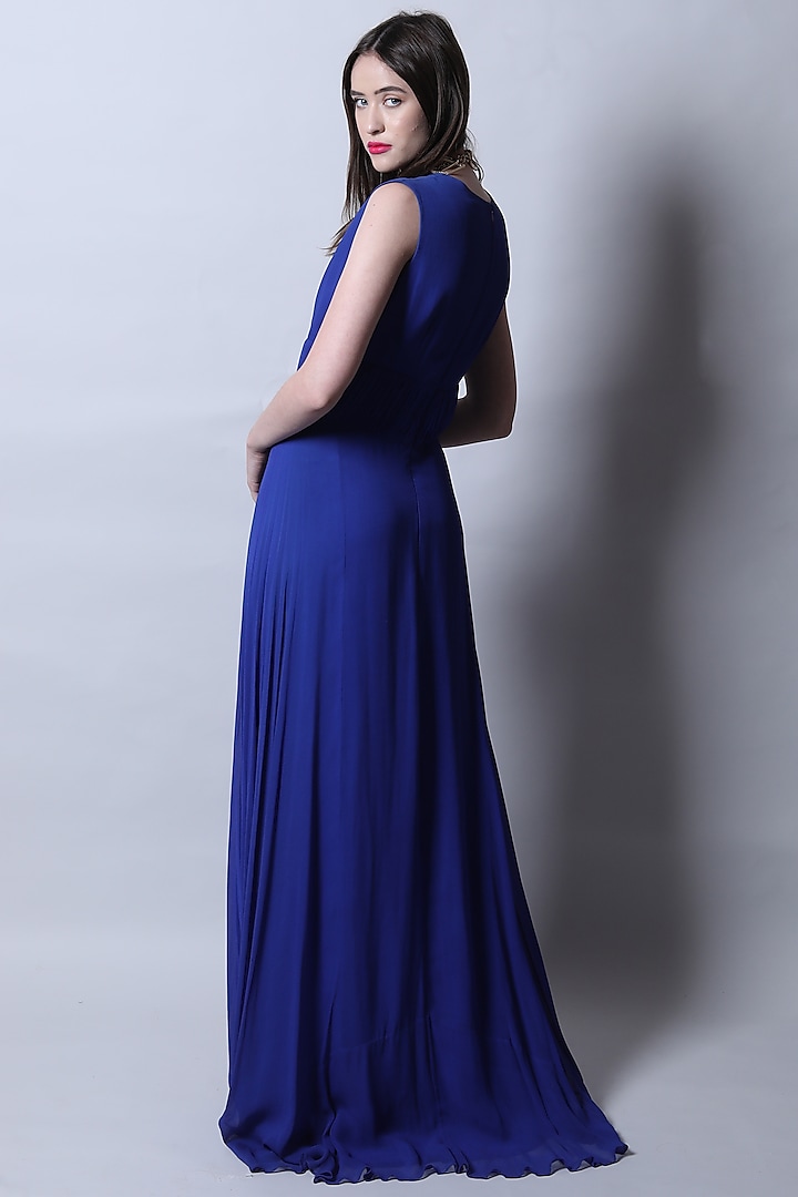 Blue Georgette Maxi Vacation Dress by Swatee Singh at Pernia's Pop Up Shop