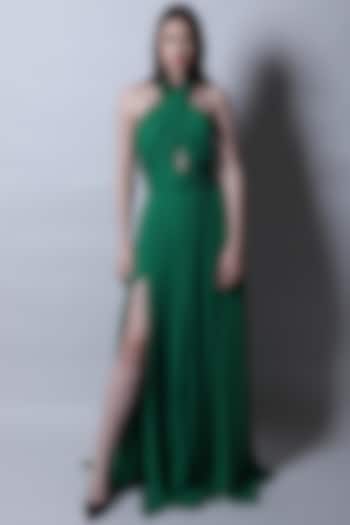 Emerald Green Georgette Gown by Swatee Singh