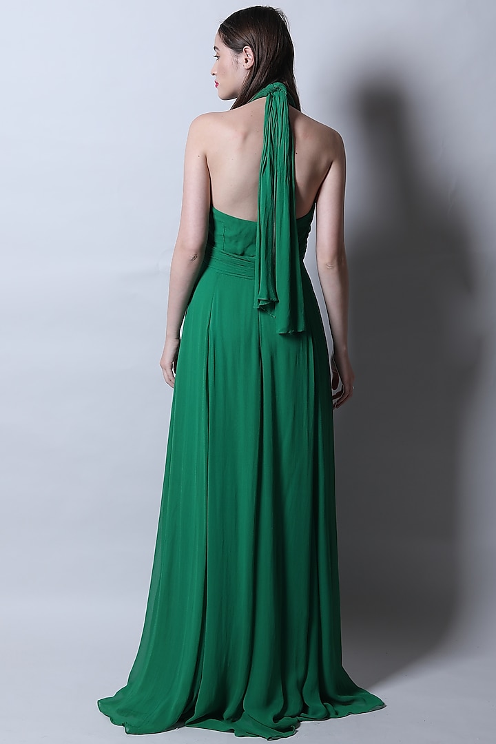 Emerald Green Georgette Gown by Swatee Singh at Pernia's Pop Up Shop