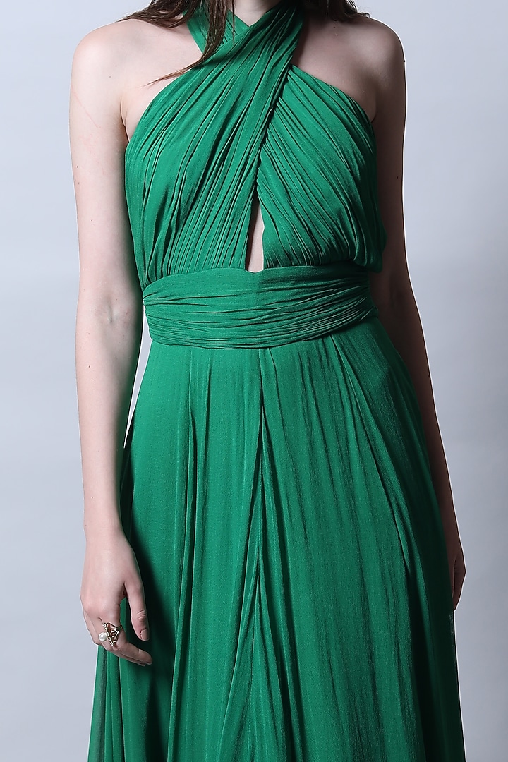 Emerald Green Georgette Gown by Swatee Singh at Pernia's Pop Up Shop