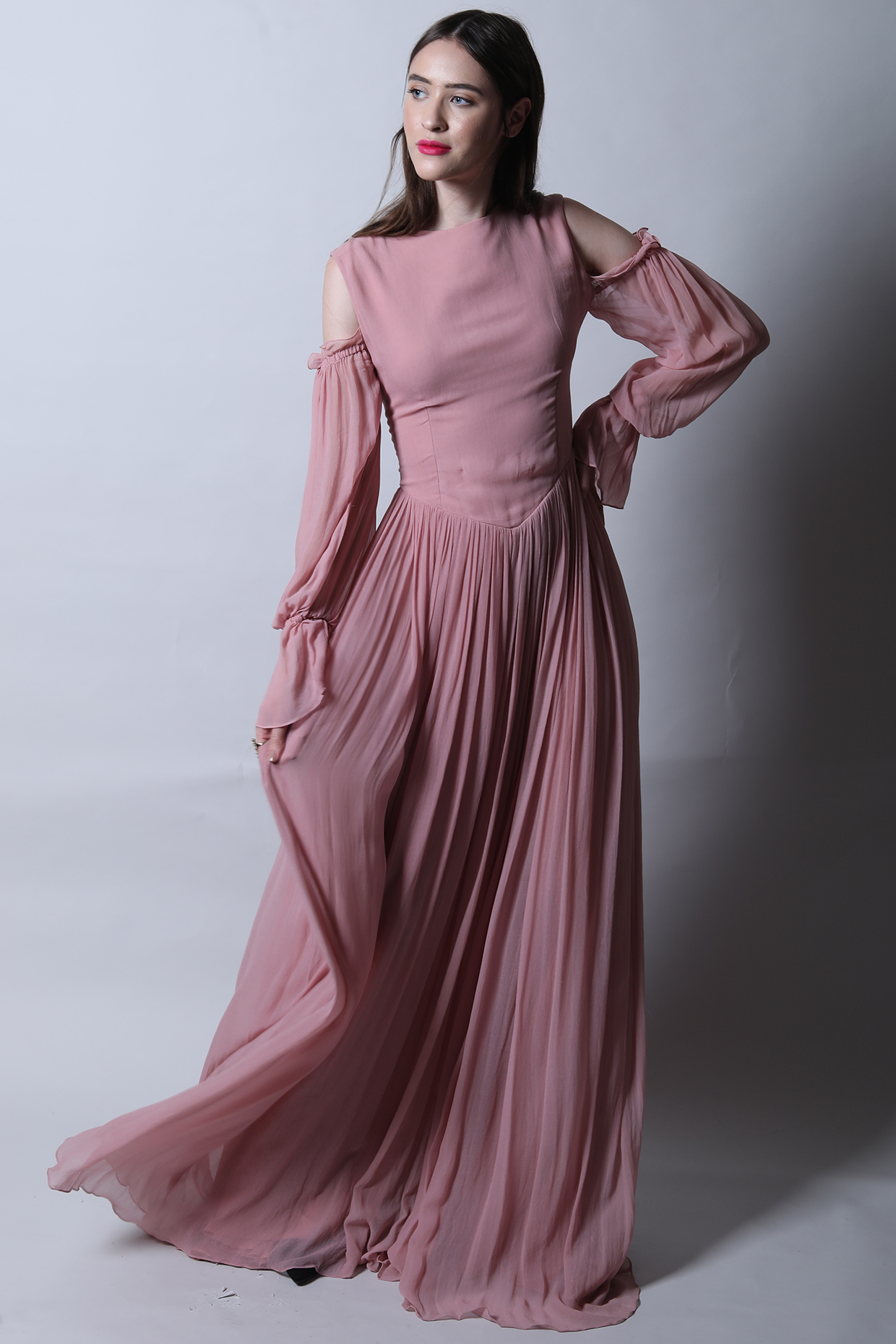 Blush Pink Georgette Gown by Swatee Singh