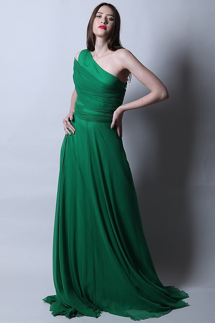 Emerald Green Georgette Gown by Swatee Singh