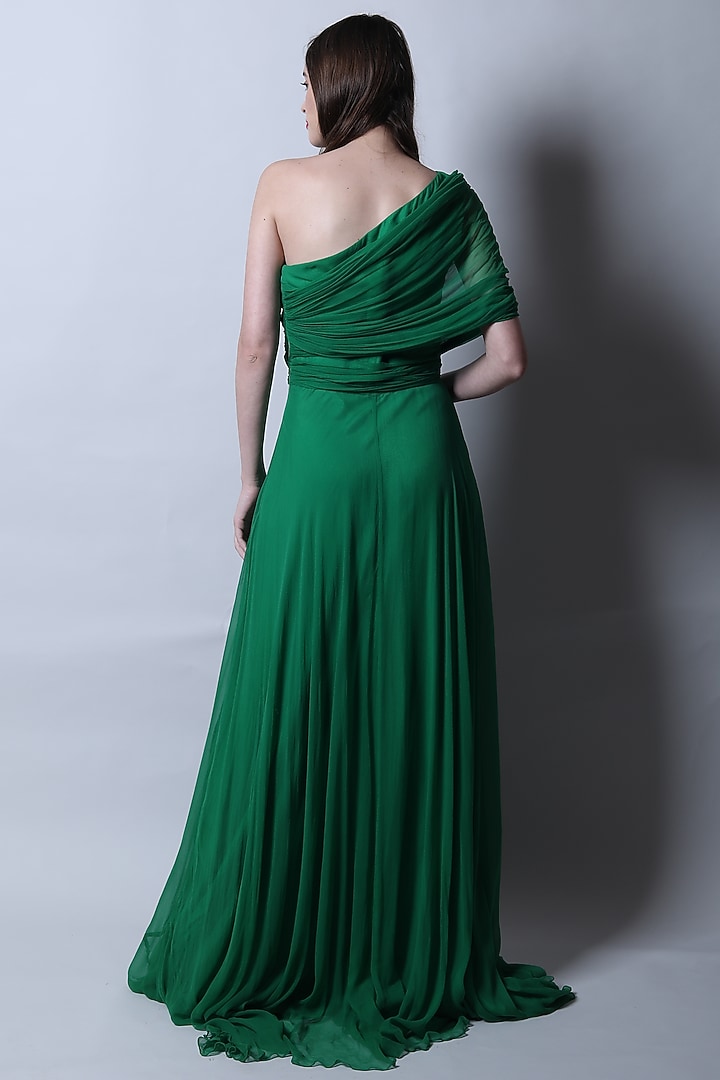 Emerald Green Georgette Gown by Swatee Singh at Pernia's Pop Up Shop