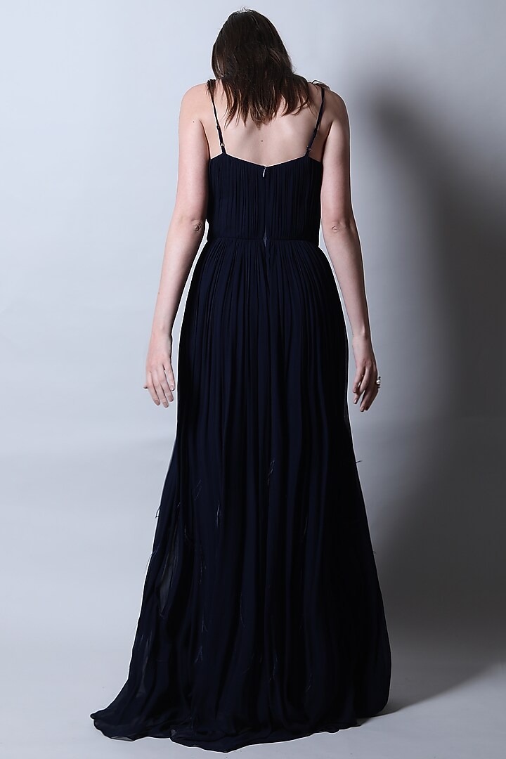 Navy Blue Georgette Gown by Swatee Singh at Pernia's Pop Up Shop