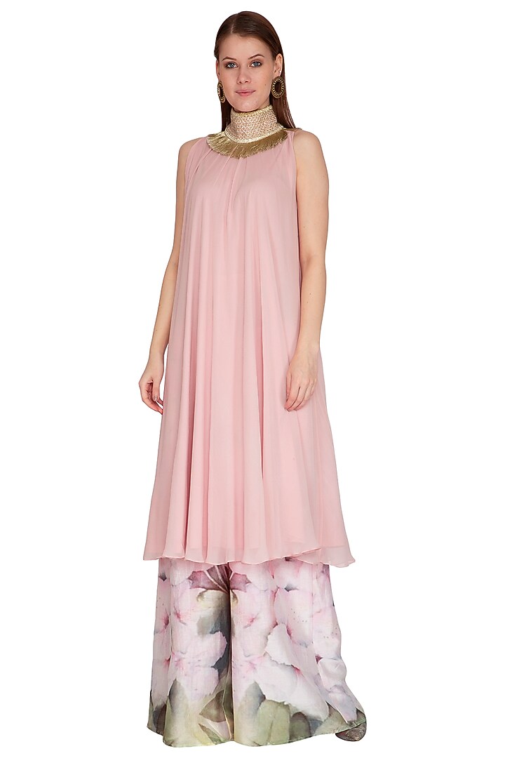 Rose Pink Printed Kurta With Wide Leg Pants by Swatee Singh at Pernia's Pop Up Shop