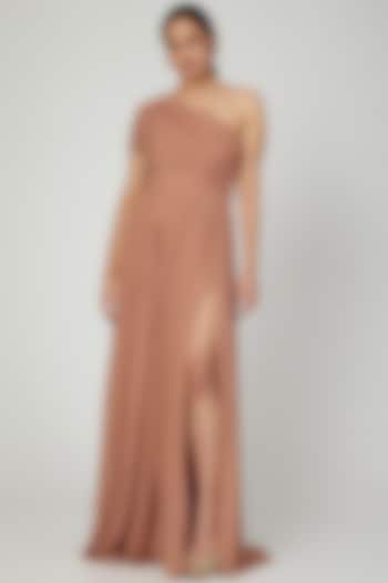 Nude Corset Gown With Extended Drape by Swatee Singh