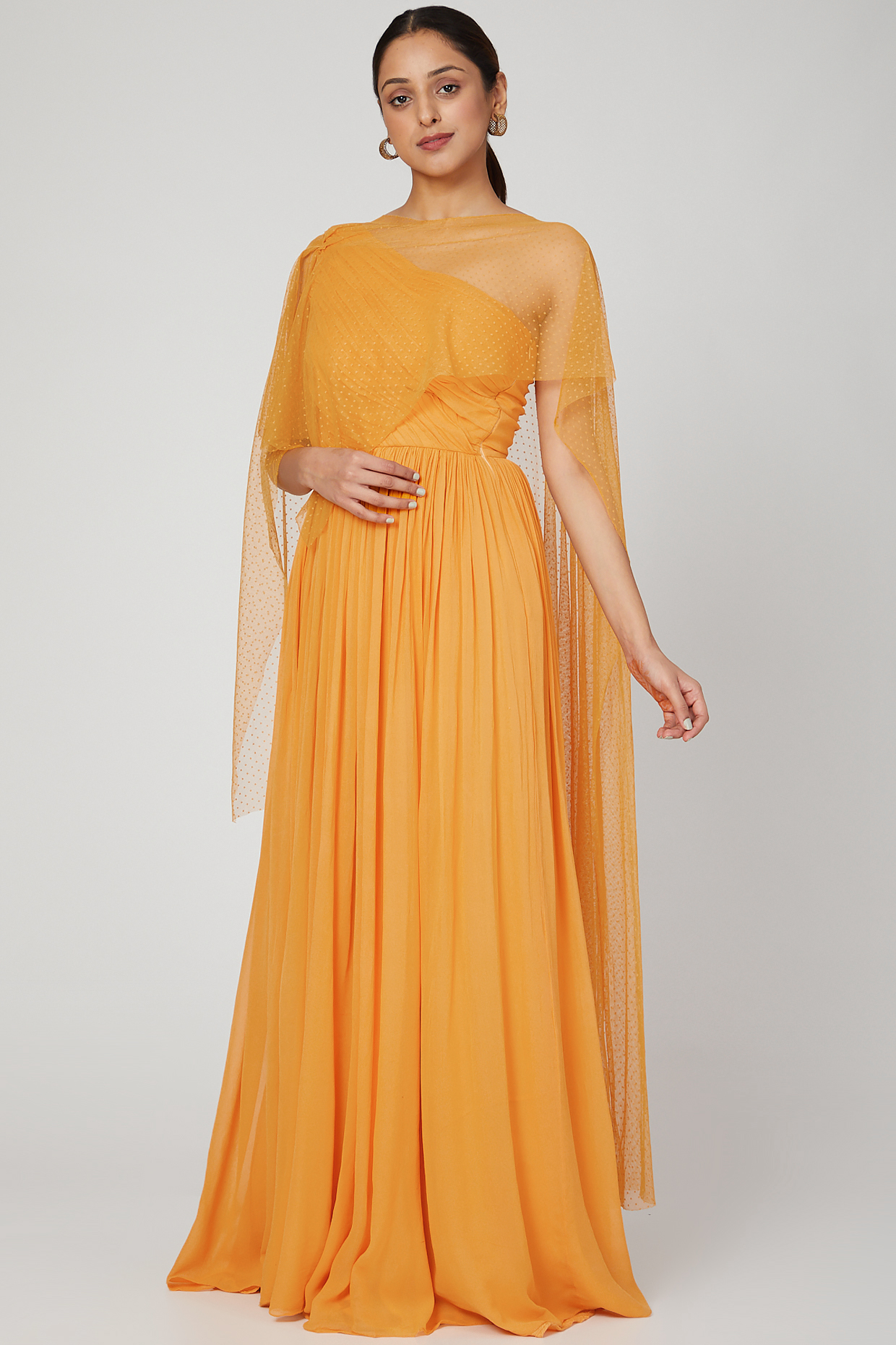 Mustard One Shoulder Gown by Swatee Singh at Pernia's Pop Up Shop
