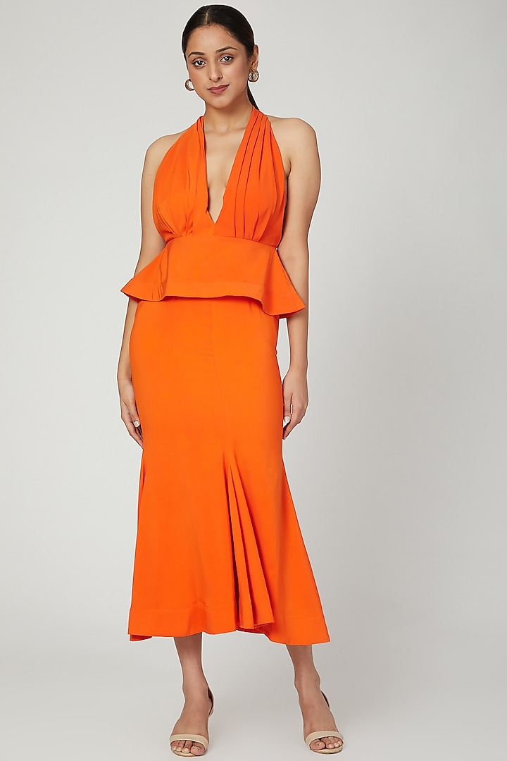 Orange Backless Dress With Tie-Up by Swatee Singh