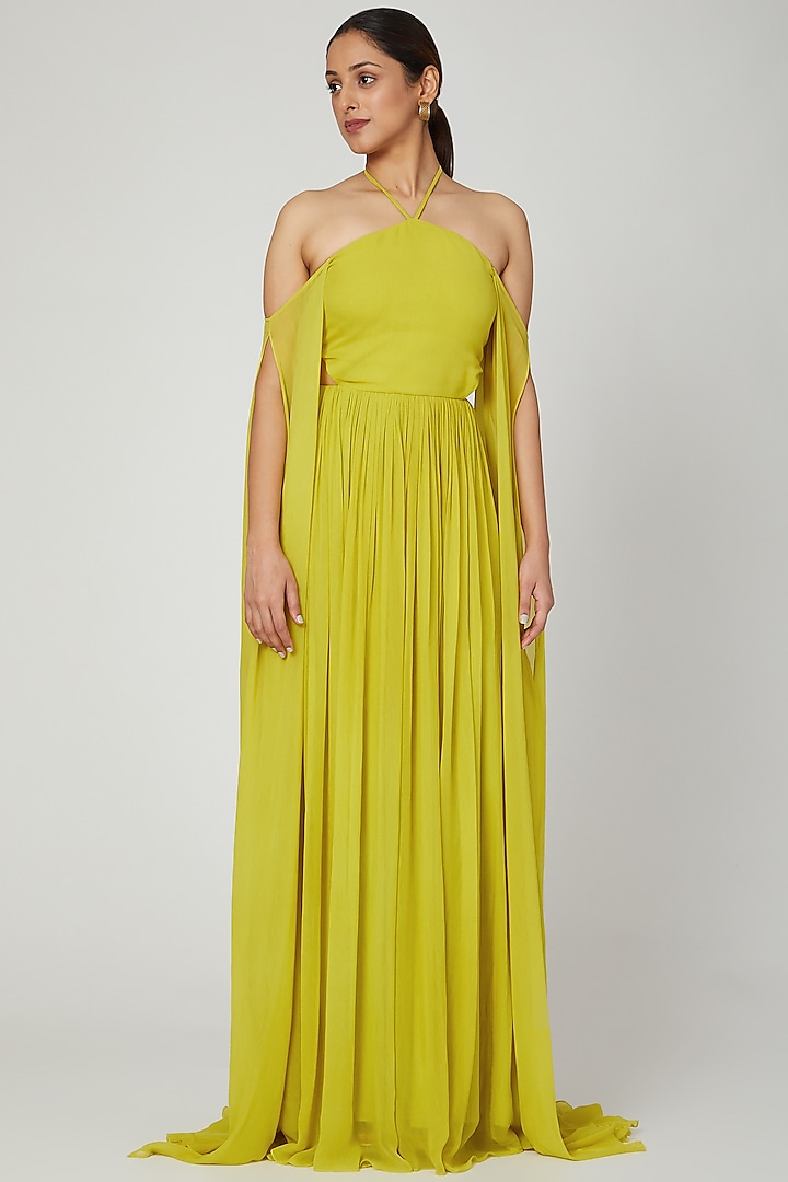 Lime Green Gown With Tie-Up by Swatee Singh