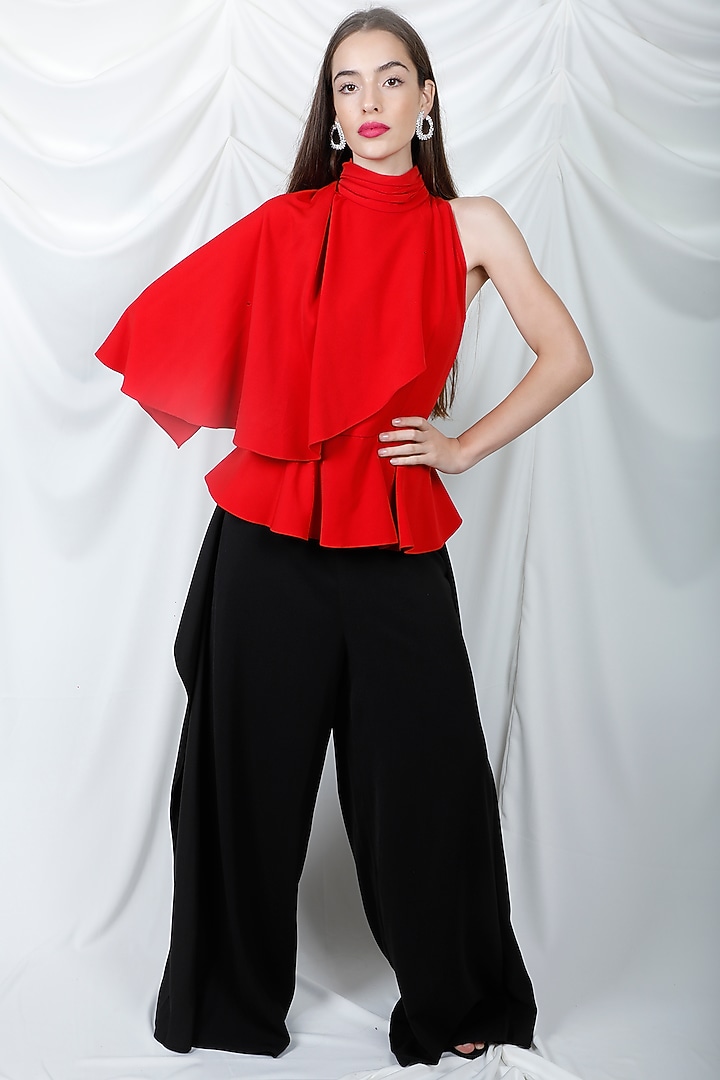 Candy Red Peplum Top by Swatee Singh at Pernia's Pop Up Shop