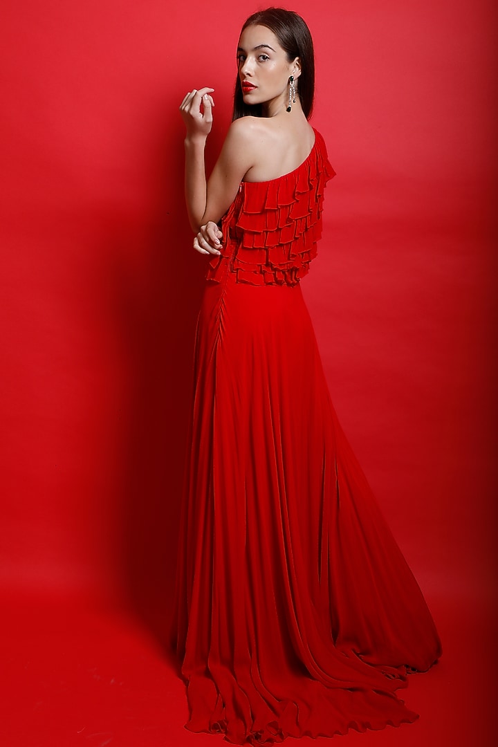 Candy Red One-Shoulder Gown by Swatee Singh at Pernia's Pop Up Shop