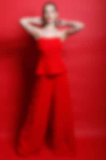 Candy Red Peplum Jumpsuit by Swatee Singh