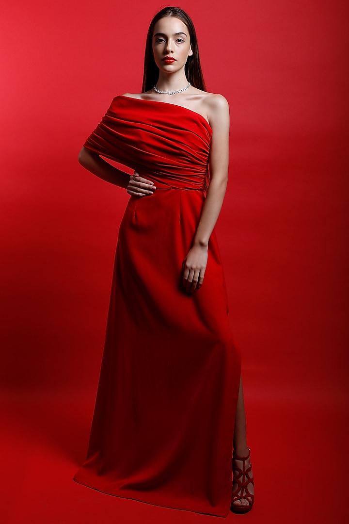 Candy Red Straight Gown  by Swatee Singh