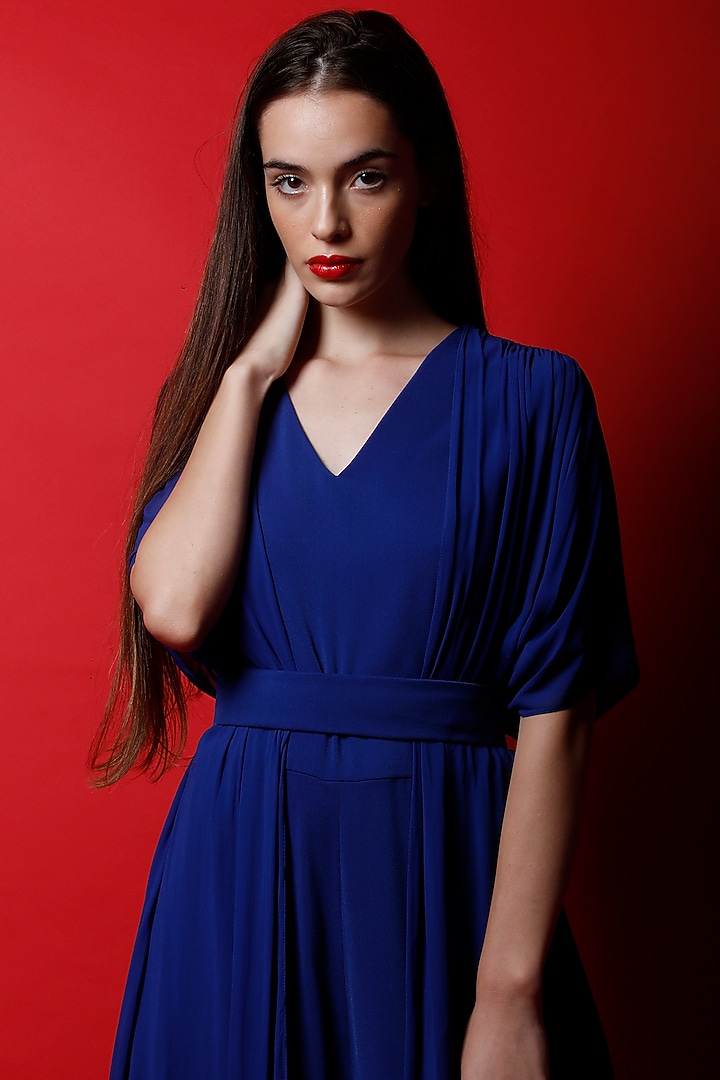 Royal Blue Georgette Jumpsuit by Swatee Singh at Pernia's Pop Up Shop