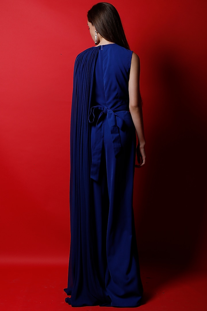 Royal Blue Jumpsuit With Flag Drape by Swatee Singh at Pernia's Pop Up Shop