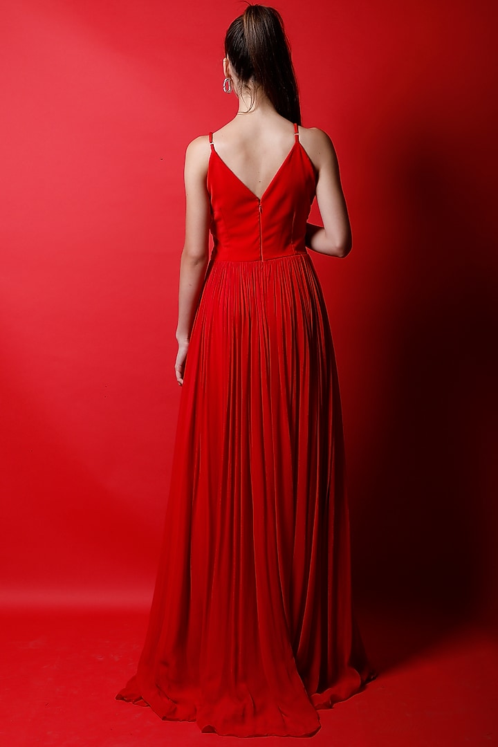 Candy Red Inverted Ruched Gown by Swatee Singh at Pernia's Pop Up Shop