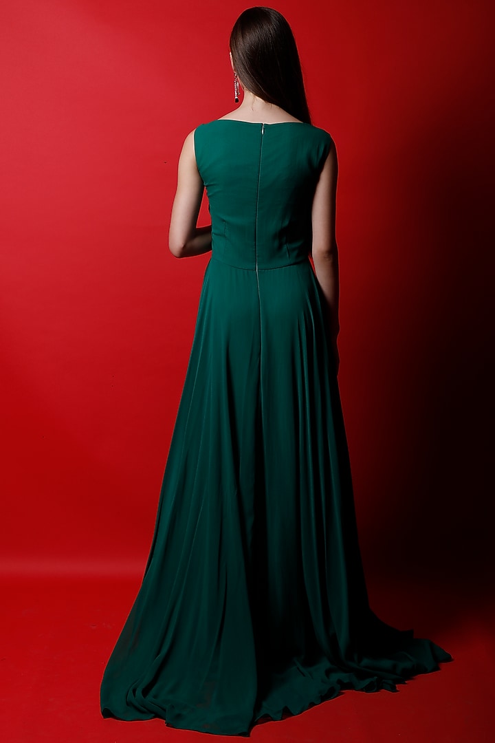 Emerald Green Ruched Gown by Swatee Singh at Pernia's Pop Up Shop