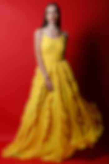 Tulip Yellow Ruched Gown by Swatee Singh
