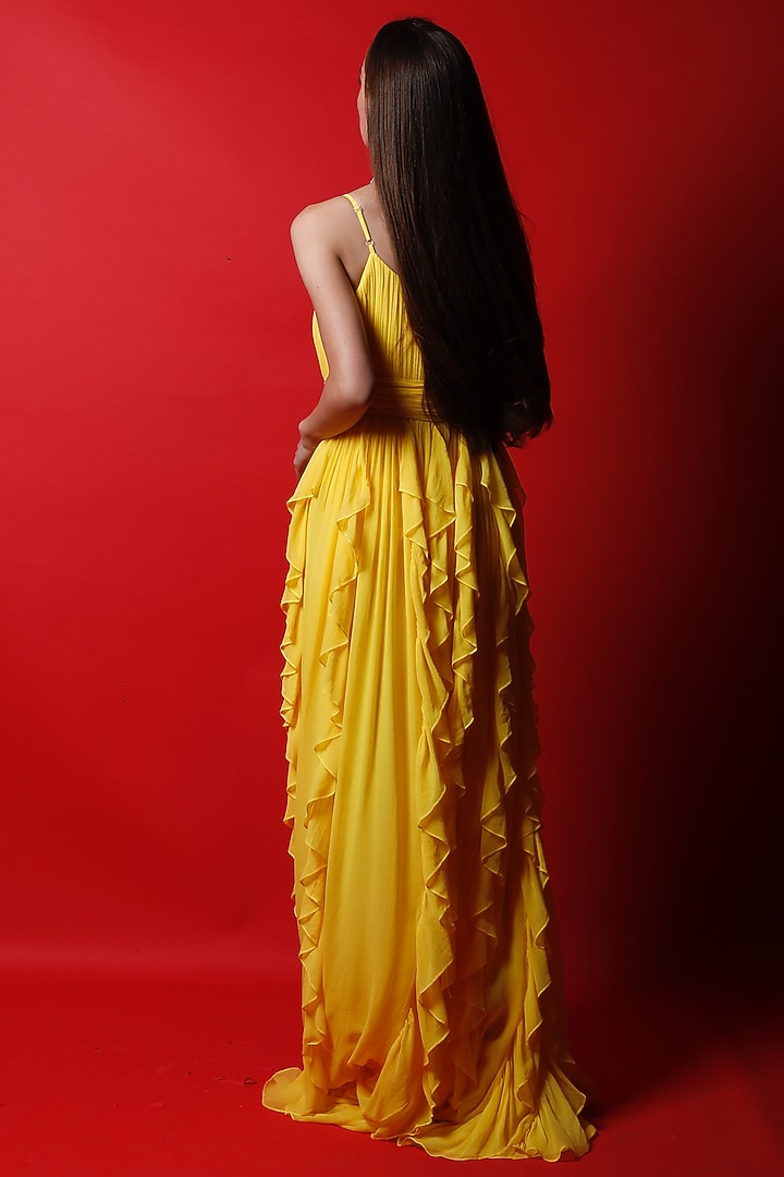 Tulip Yellow Ruched Gown by Swatee Singh at Pernia's Pop Up Shop