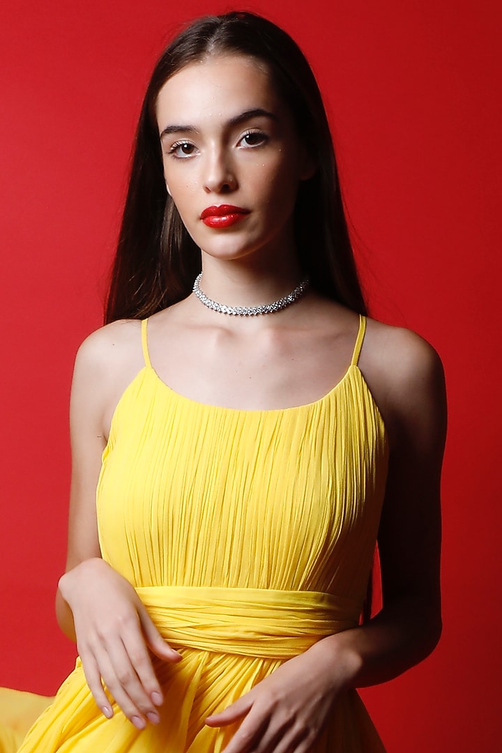 Tulip Yellow Ruched Gown by Swatee Singh at Pernia's Pop Up Shop