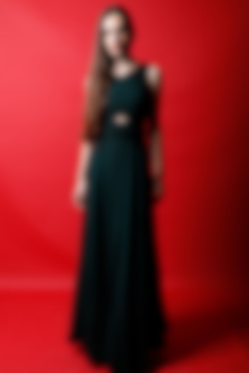 Moss Green Asymmetrical Maxi Vacation Dress by Swatee Singh at Pernia's Pop Up Shop