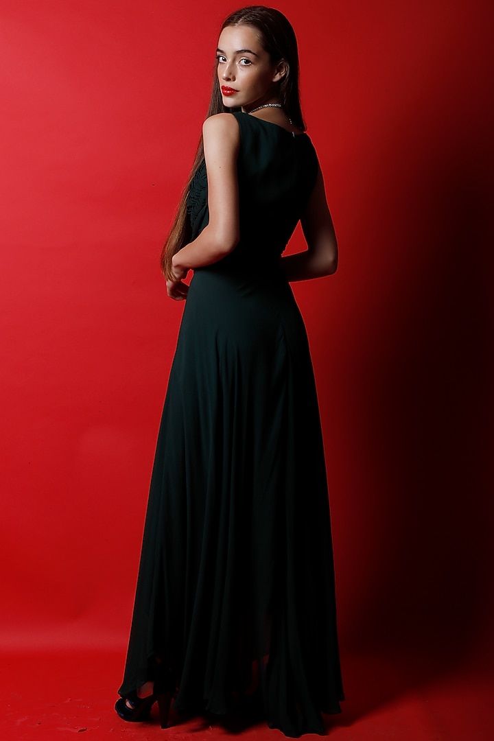 Moss Green Asymmetrical Maxi Vacation Dress by Swatee Singh at Pernia's Pop Up Shop