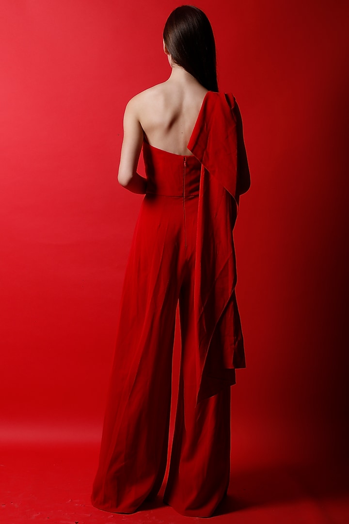 Candy Red Crepe Corset Jumpsuit by Swatee Singh at Pernia's Pop Up Shop