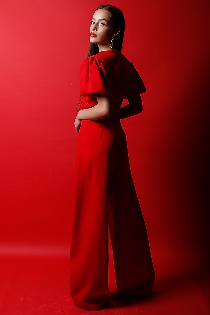 Candy Red Crepe Jumpsuit by Swatee Singh at Pernia's Pop Up Shop