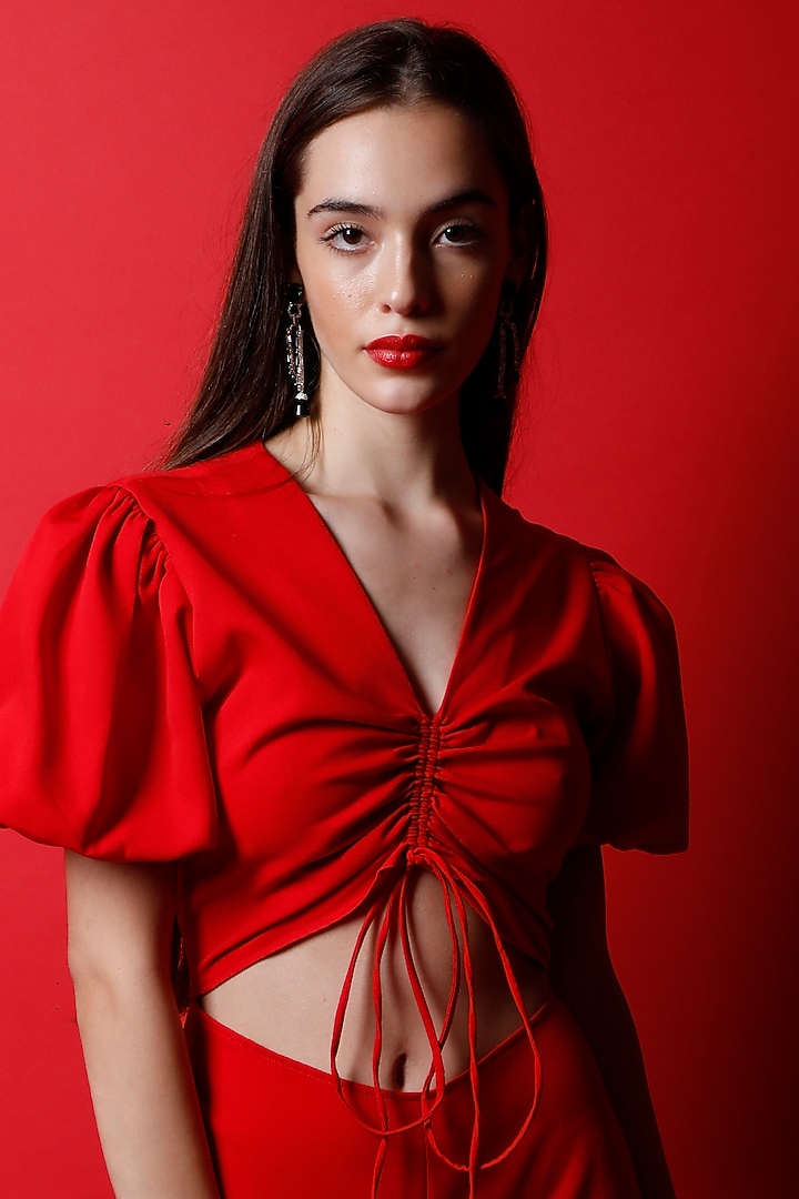 Candy Red Crepe Jumpsuit by Swatee Singh at Pernia's Pop Up Shop