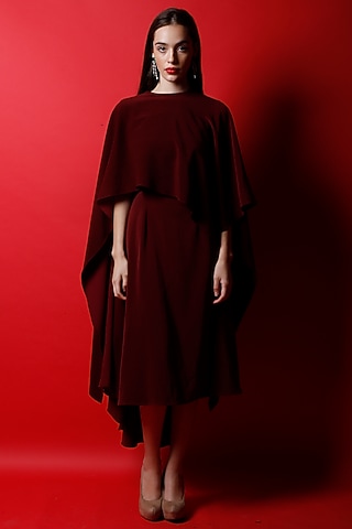 Mahogany Georgette Fit & Flared Dress by Swatee Singh