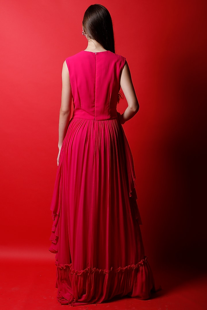 Fuchsia Georgette Tiered Maxi Gown by Swatee Singh at Pernia's Pop Up Shop