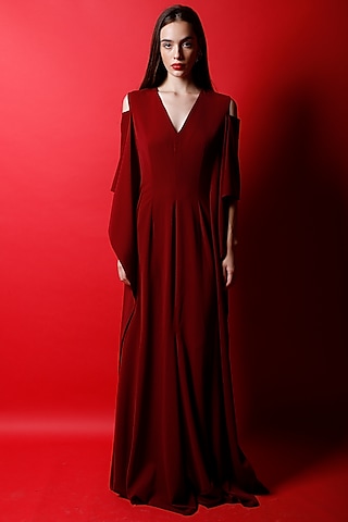Mahogany Crepe Straight Gown by Swatee Singh
