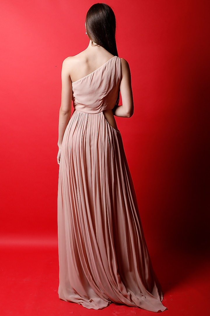 Blush Pink Ruched One-Shoulder Maxi Gown by Swatee Singh at Pernia's Pop Up Shop