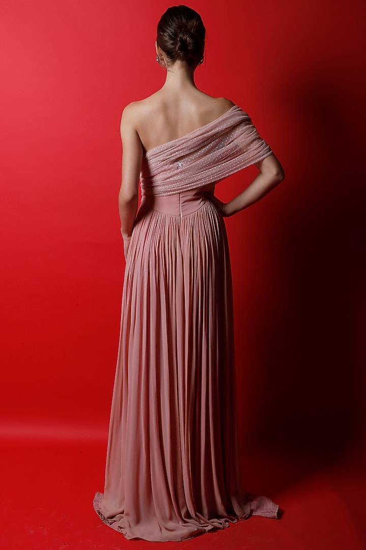 Blush Pink Georgette & Lace Corset Gown by Swatee Singh at Pernia's Pop Up Shop
