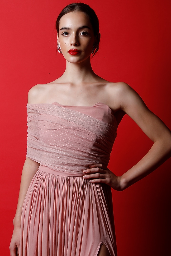 Blush Pink Georgette & Lace Corset Gown by Swatee Singh at Pernia's Pop Up Shop