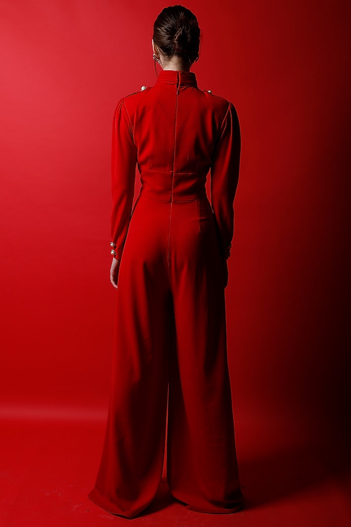 Candy Red Heavy Crepe Jumpsuit by Swatee Singh at Pernia's Pop Up Shop