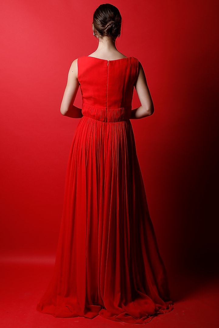 Candy Red Ruched Maxi Gown by Swatee Singh at Pernia's Pop Up Shop