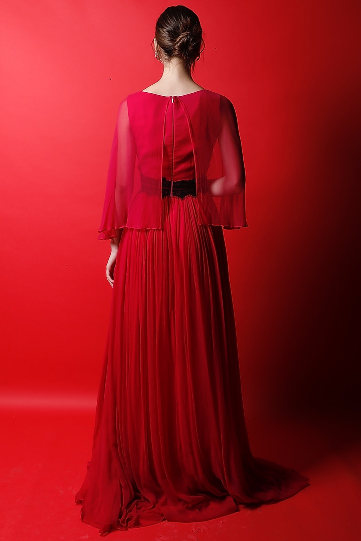 Berry Georgette & Lace Maxi Gown by Swatee Singh at Pernia's Pop Up Shop
