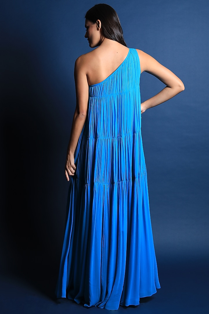 Turquoise Georgette Maxi Vacation Dress by Swatee Singh at Pernia's Pop Up Shop