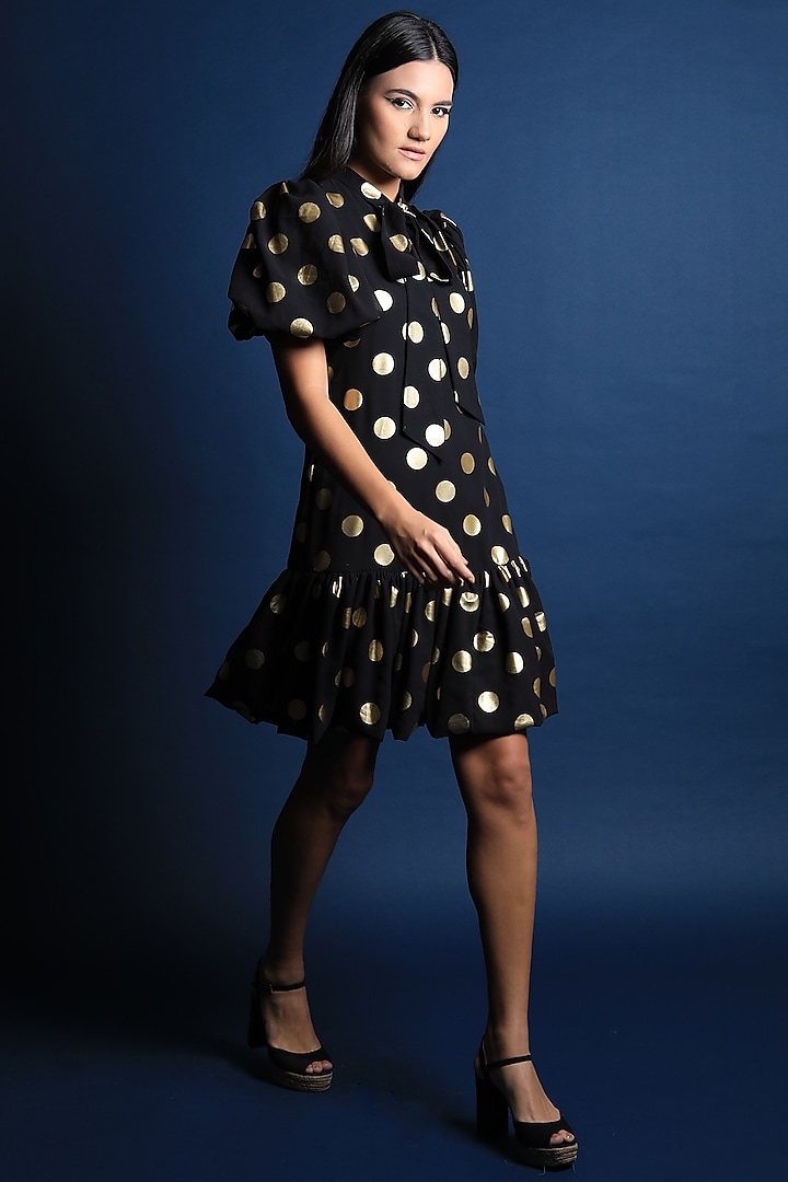 Black Polka Dot Printed Dress by Swatee Singh