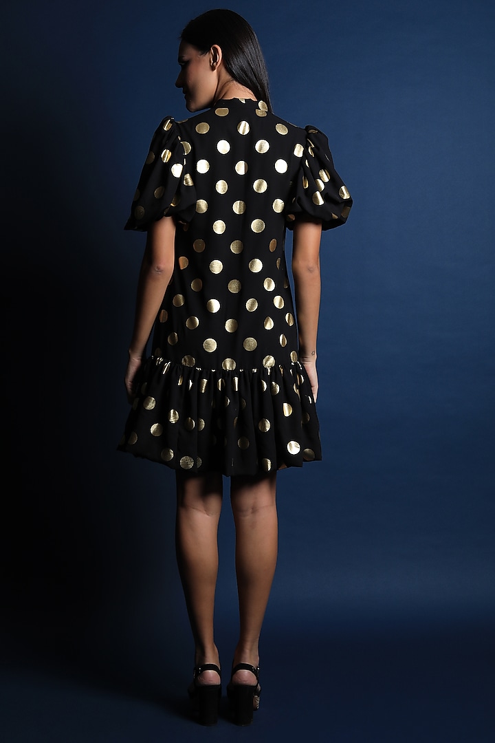 Black Polka Dot Printed Vacation Dress by Swatee Singh at Pernia's Pop Up Shop