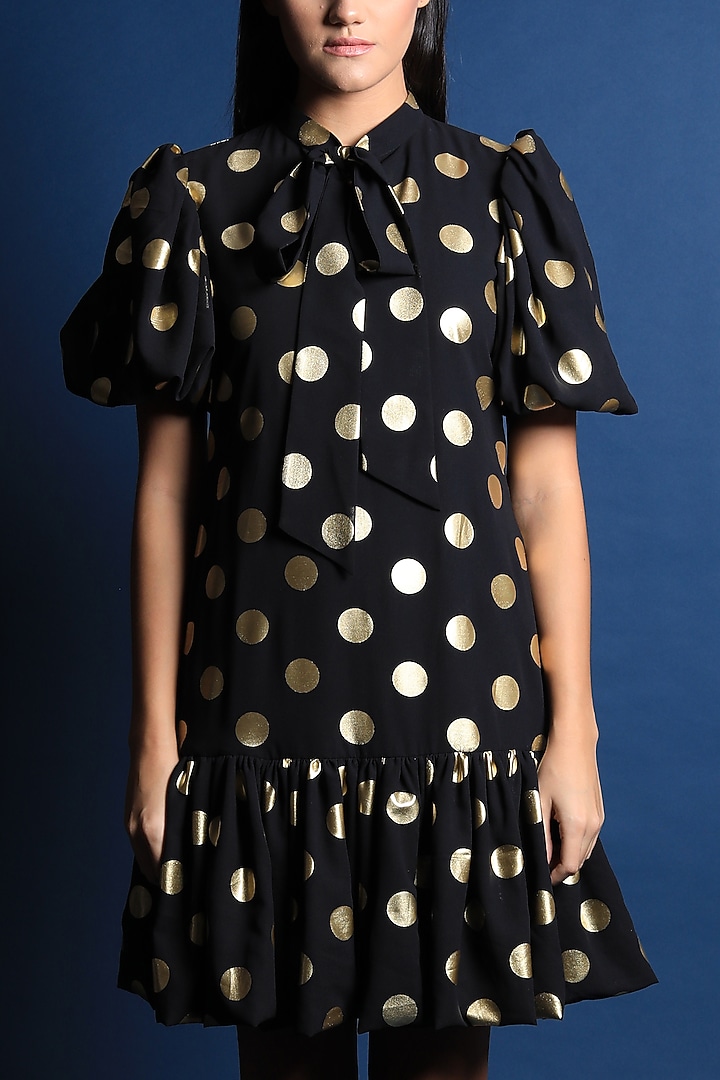 Black Polka Dot Printed Vacation Dress by Swatee Singh at Pernia's Pop Up Shop