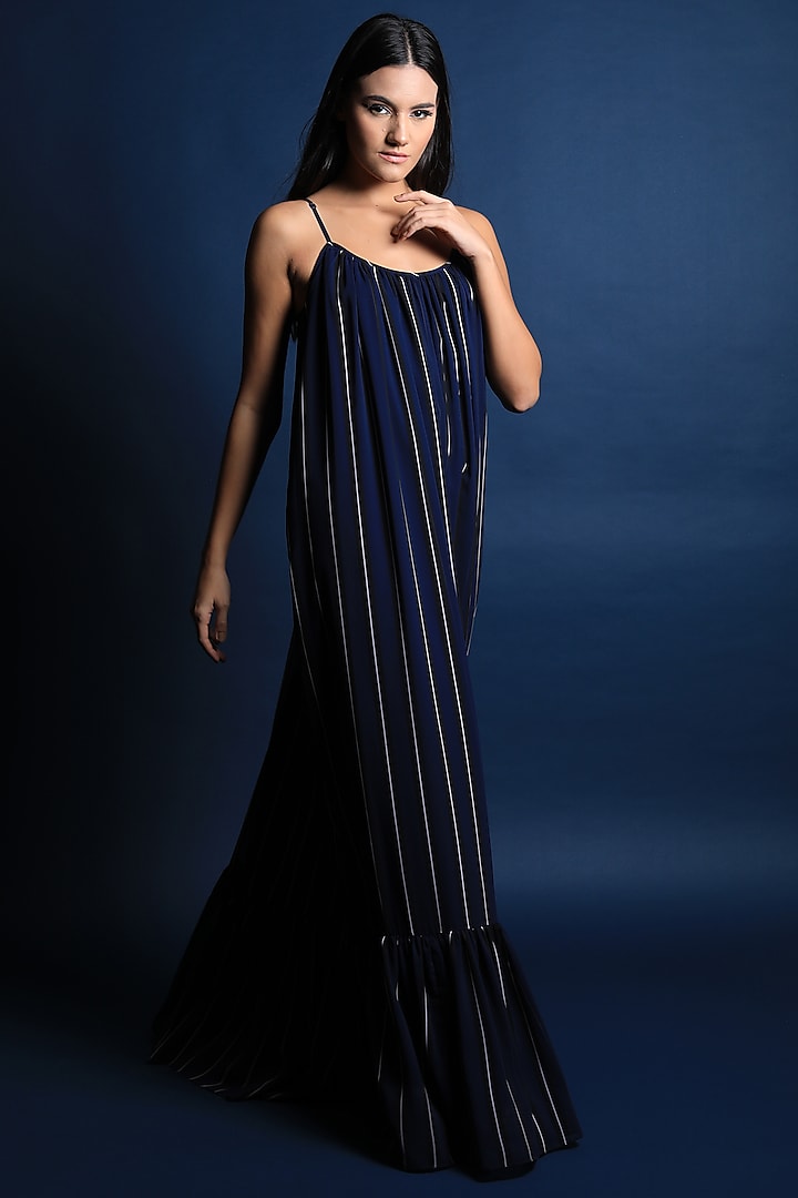 Black Georgette Printed Maxi Dress by Swatee Singh